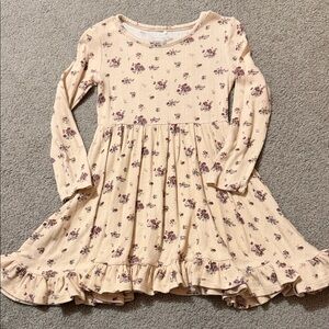 Posh Peanut Cream Floral Ruffle Hem Long-Sleeve Dress